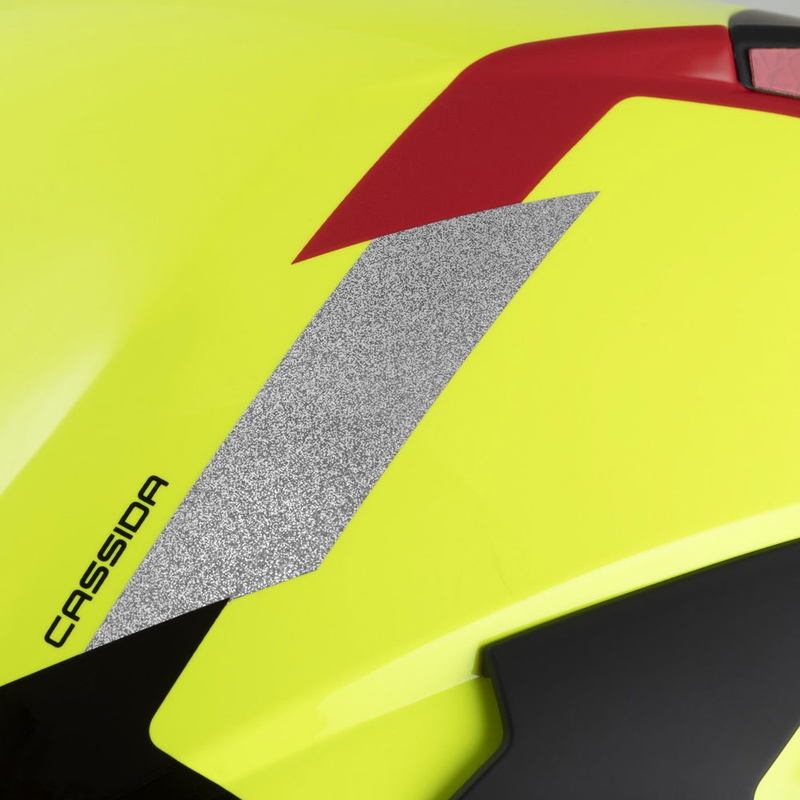 Cassida Reflex 2.0 Safety åben motorcykelhjelm fluo gul-rød-grå-reflekterende sølv