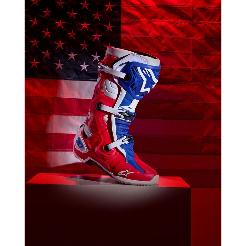 Motorcykelstøvler Alpinestars Tech 10 Limited Edition FORTITUDE, Hvid-Blå-Rød
