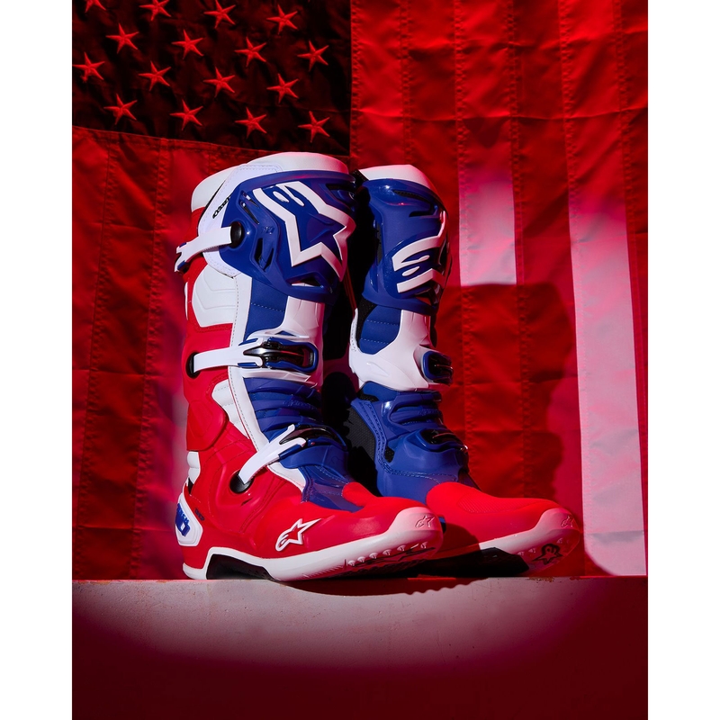 Motorcykelstøvler Alpinestars Tech 10 Limited Edition FORTITUDE, Hvid-Blå-Rød