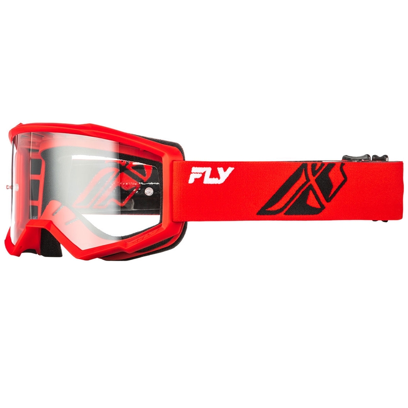 Fly Racing Focus rød-sorte motocrossbriller med klar plexiglas