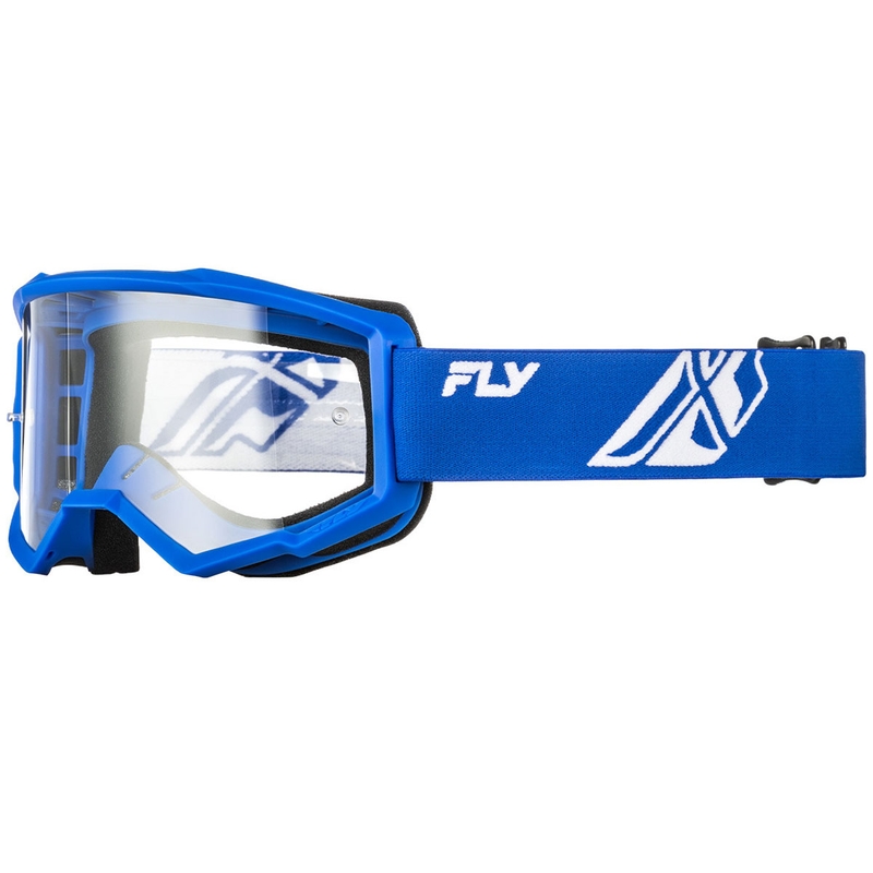 Fly Racing Focus blå-hvide motocrossbriller med klar plexiglas