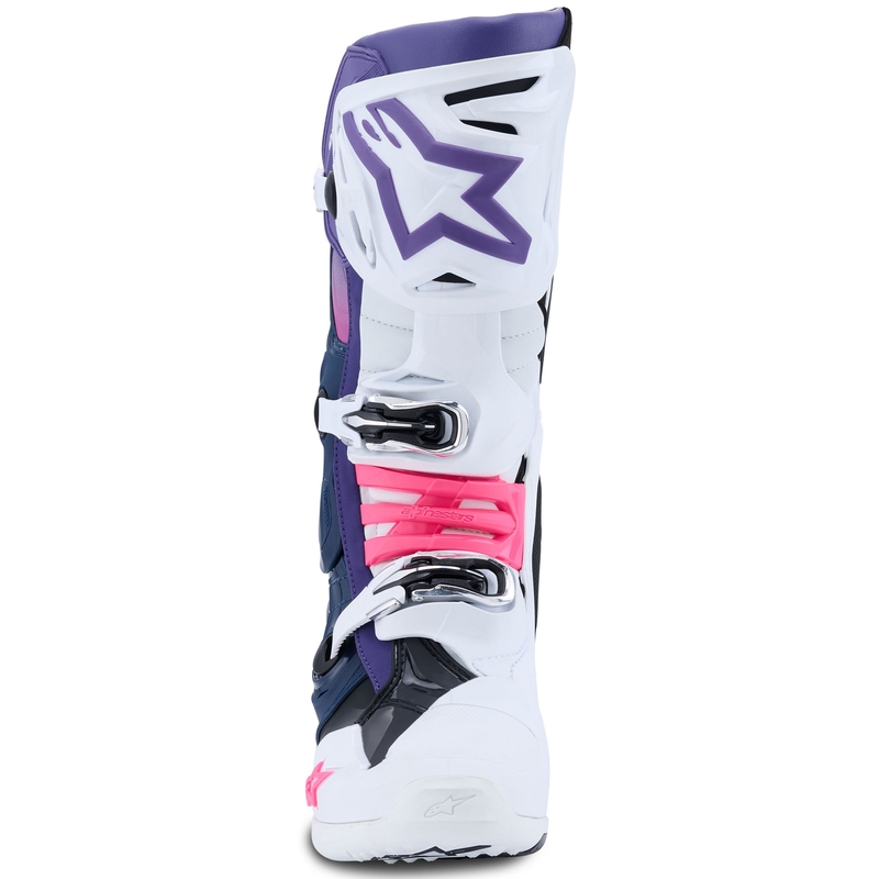 Alpinestars Tech 10 motorcykelstøvler hvid-lilla-blå-fluo pink