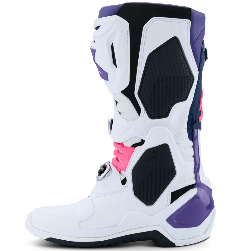 Alpinestars Tech 10 motorcykelstøvler hvid-lilla-blå-fluo pink