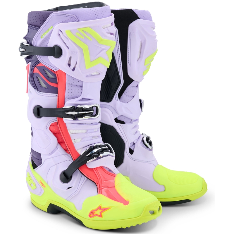 Motorcykelstøvler Alpinestars Tech 10 Supervented, Lilla-Fluo Gul-Pink
