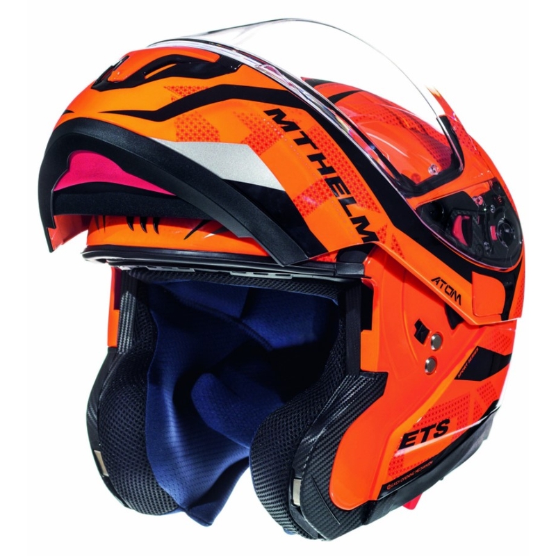 Vyklápěcí přilba na motorku MT Atom Divergence fluo oranžová - II. jakost