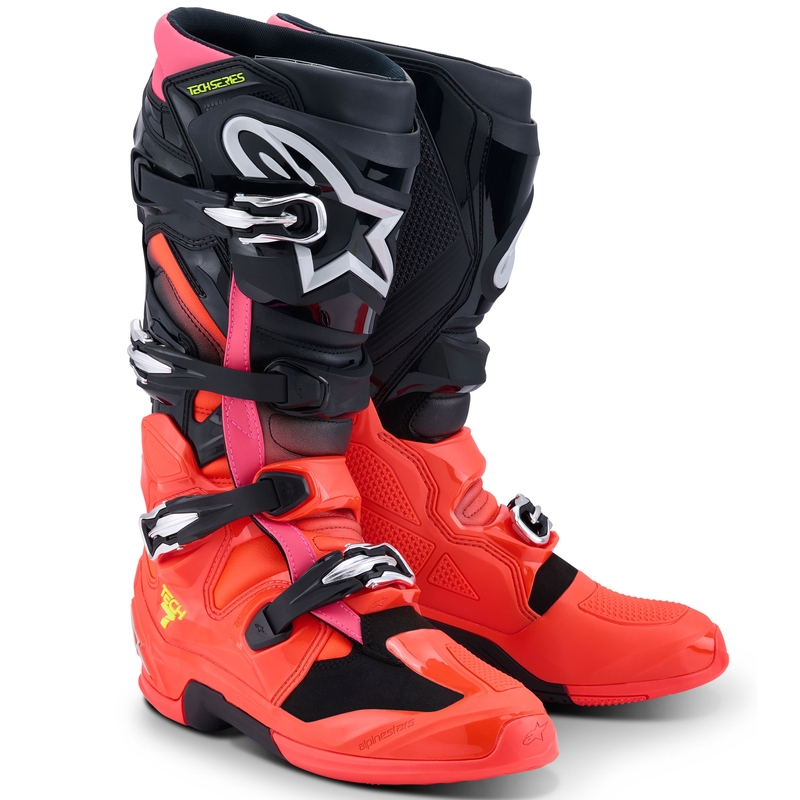 Alpinestars Tech 7 motorcykelstøvler sort-fluo rød-fluo pink