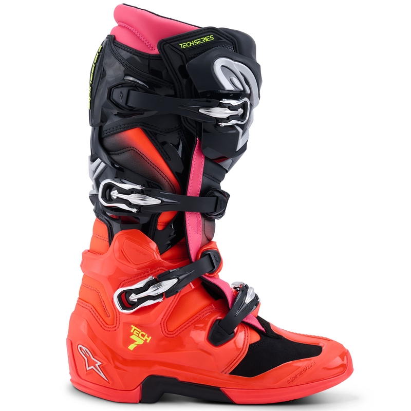 Alpinestars Tech 7 motorcykelstøvler sort-fluo rød-fluo pink