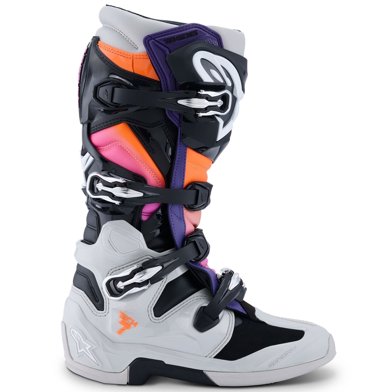Alpinestars Tech 7 motorcykelstøvler sort-lysegrå-fluo orange-gradient