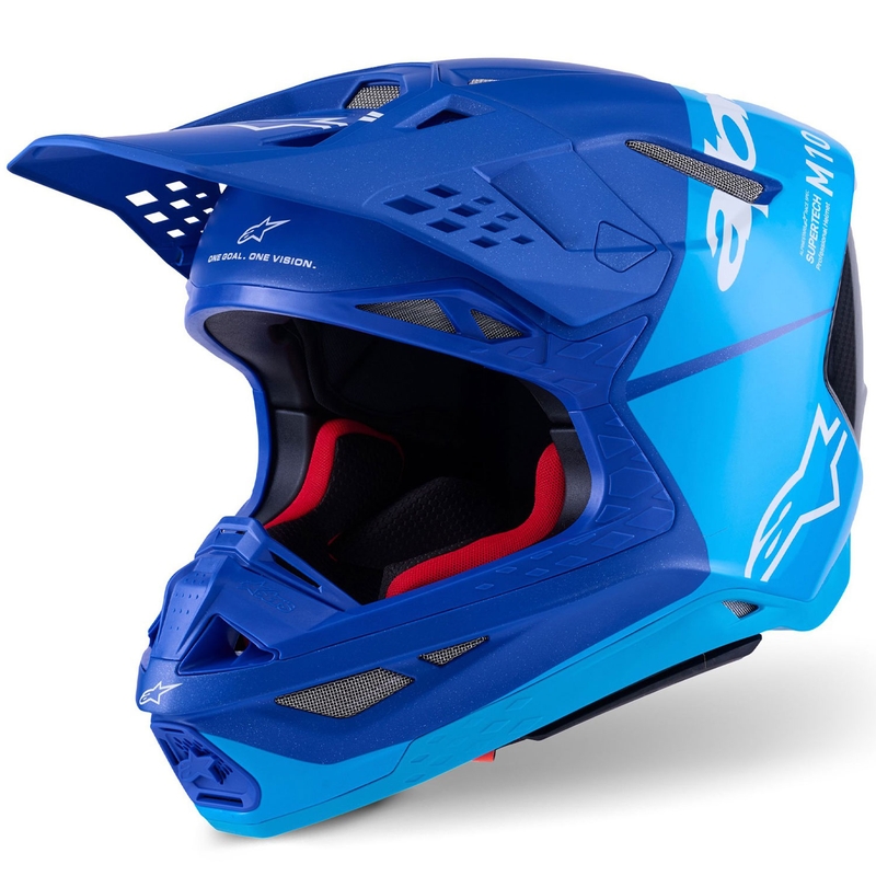 Alpinestars Supertech S-M10 Flood motocrosshjelm blå perlemor-lys blå-sort-carbon-mat-blank