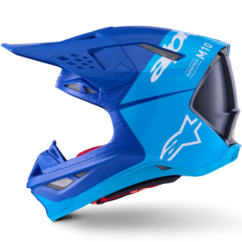 Alpinestars Supertech S-M10 Flood motocrosshjelm blå perlemor-lys blå-sort-carbon-mat-blank