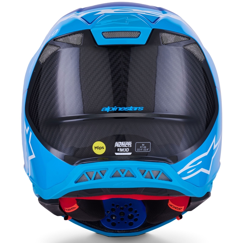Alpinestars Supertech S-M10 Flood motocrosshjelm blå perlemor-lys blå-sort-carbon-mat-blank
