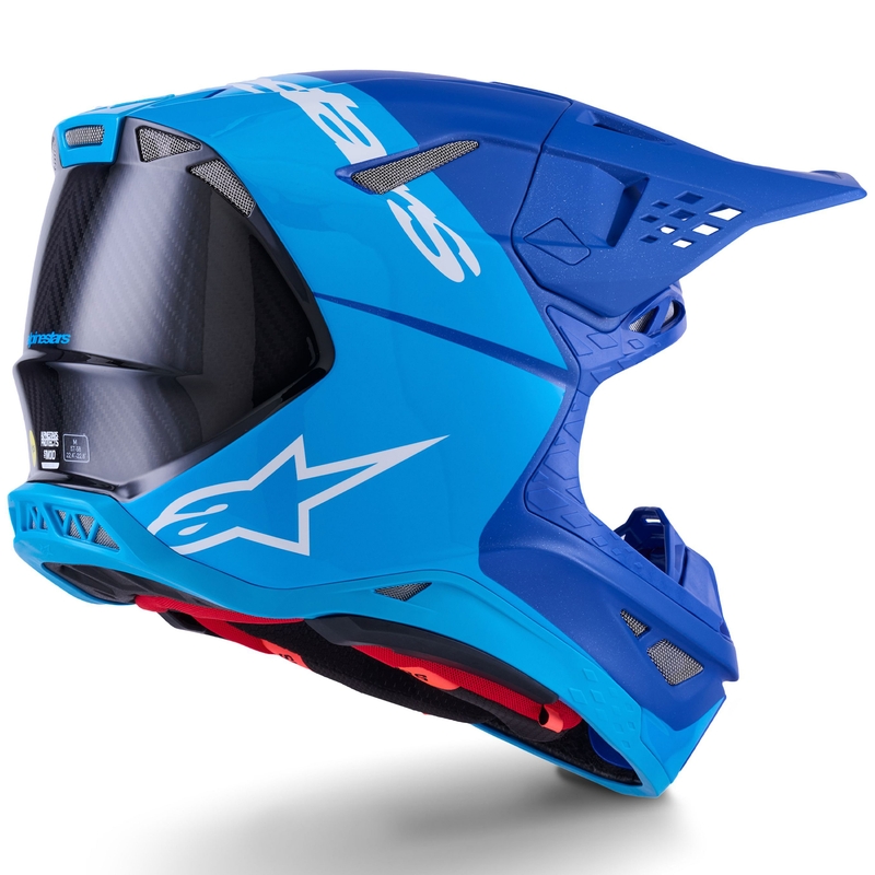 Alpinestars Supertech S-M10 Flood motocrosshjelm blå perlemor-lys blå-sort-carbon-mat-blank