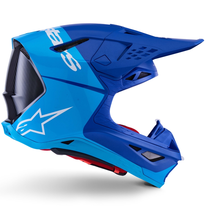 Alpinestars Supertech S-M10 Flood motocrosshjelm blå perlemor-lys blå-sort-carbon-mat-blank