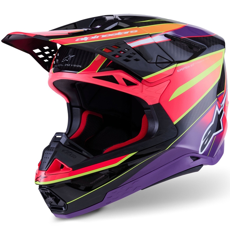 Crosshjelm Alpinestars Supertech S-M10 Era, Pink-Lilla-Fluo Gul