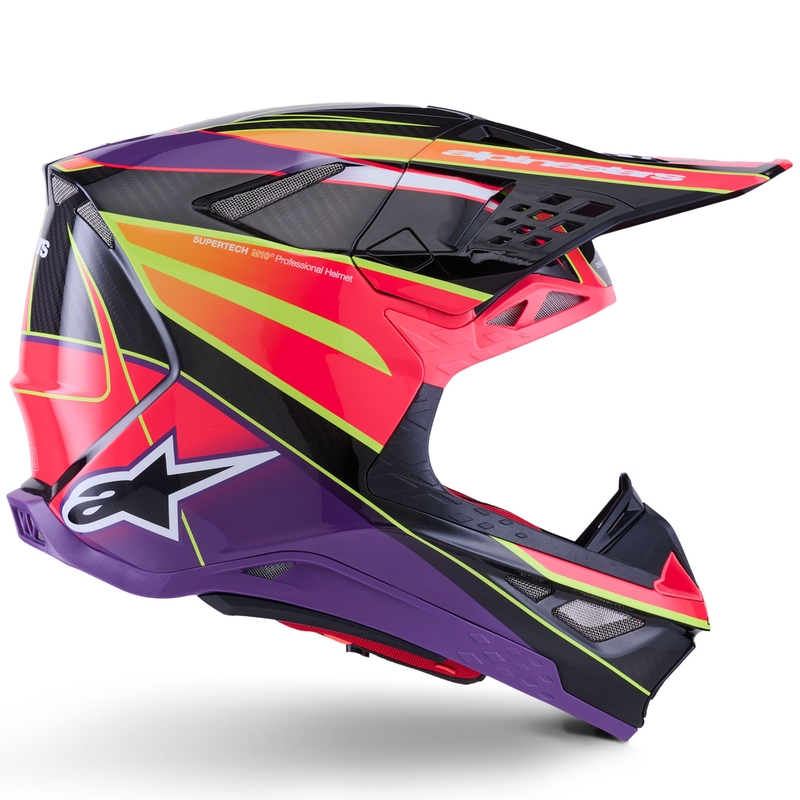 Crosshjelm Alpinestars Supertech S-M10 Era, Pink-Lilla-Fluo Gul