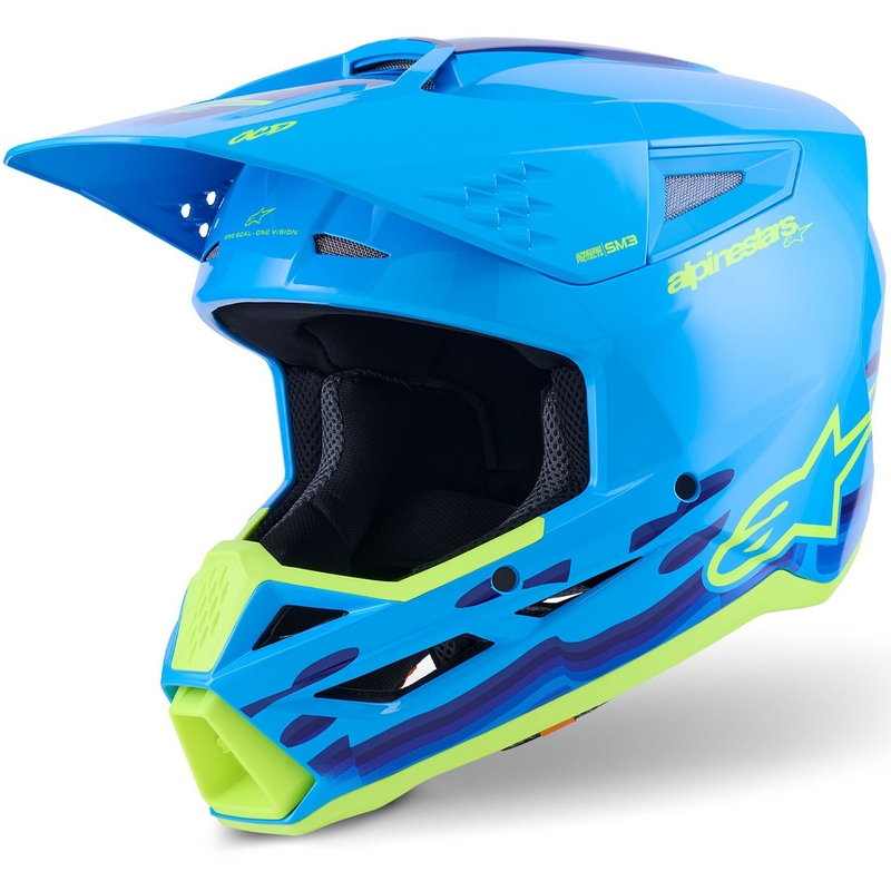 Alpinestars S-M3 Force motocross hjelm blå-fluo gul