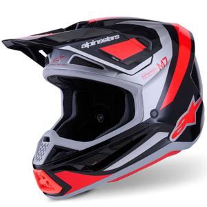 Alpinestars SM7 Rise motocrosshjelm sort-sølv-fluo rød