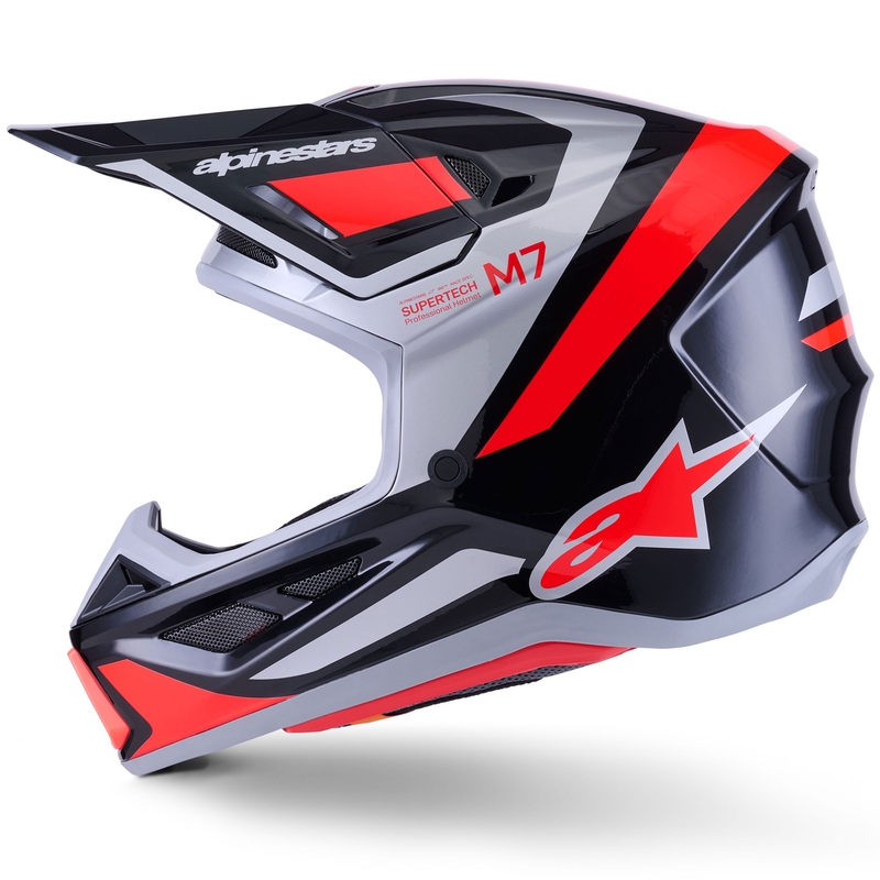 Alpinestars SM7 Rise motocrosshjelm sort-sølv-fluo rød