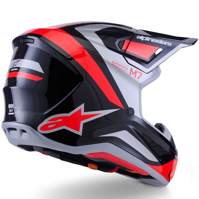 Alpinestars SM7 Rise motocrosshjelm sort-sølv-fluo rød