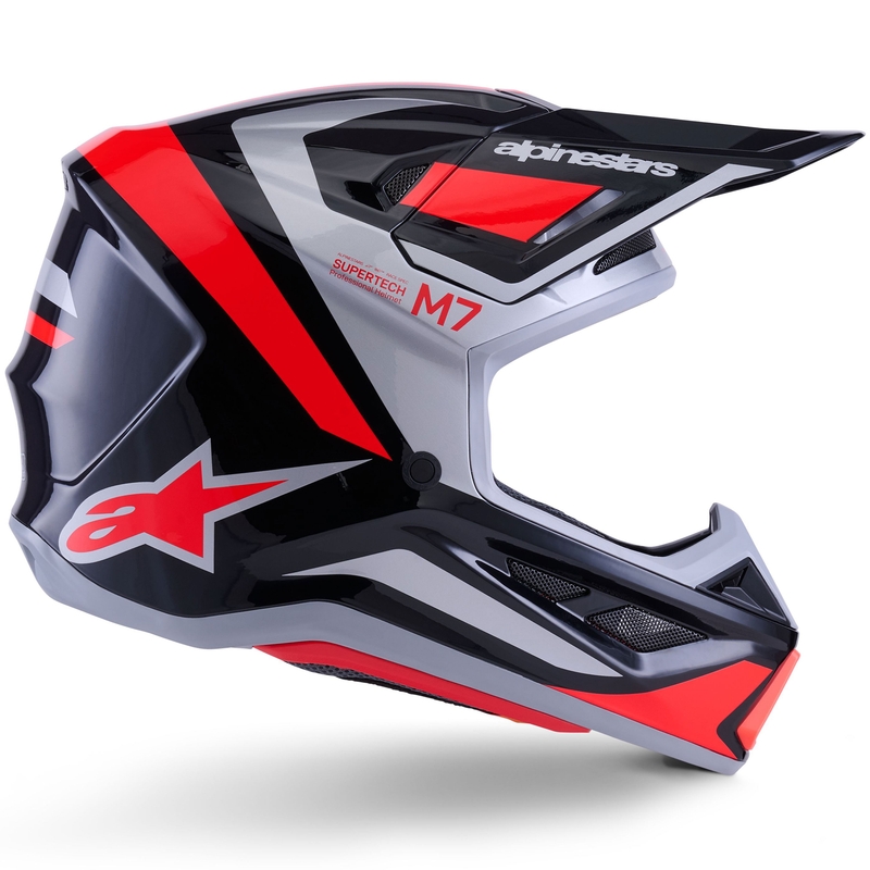 Alpinestars SM7 Rise motocrosshjelm sort-sølv-fluo rød