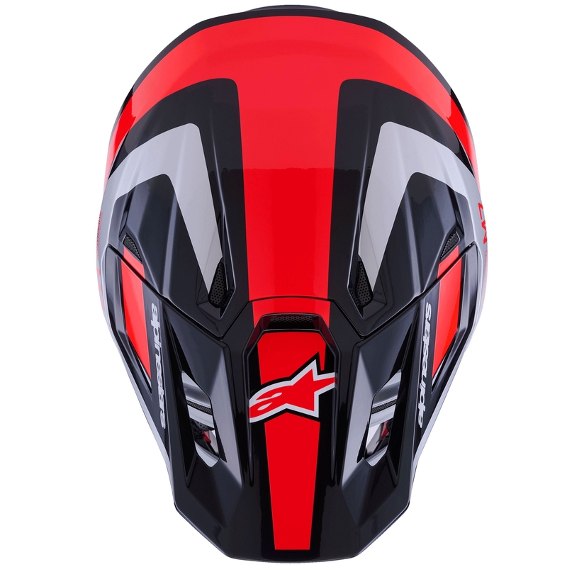 Alpinestars SM7 Rise motocrosshjelm sort-sølv-fluo rød