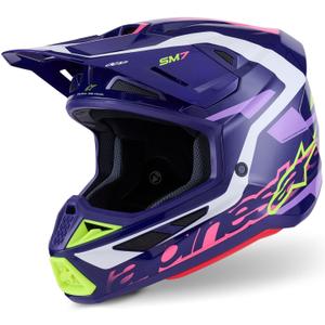 Alpinestars SM7 Deed motocrosshjelm lilla-pink-hvid-fluo gul