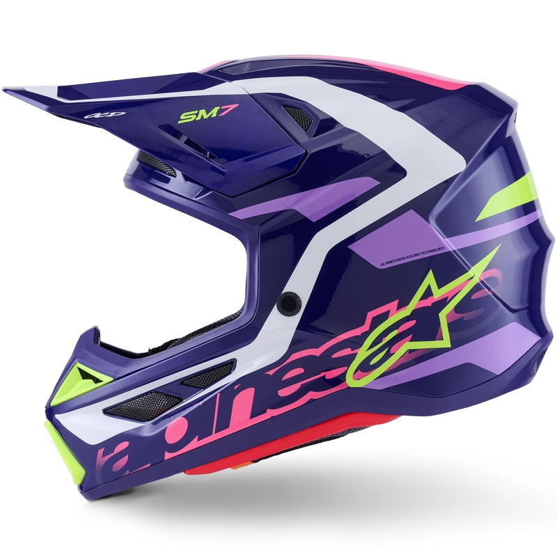 Alpinestars SM7 Deed motocrosshjelm lilla-pink-hvid-fluo gul