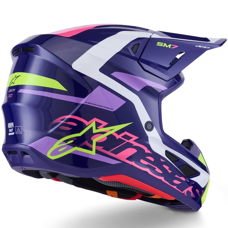 Alpinestars SM7 Deed motocrosshjelm lilla-pink-hvid-fluo gul