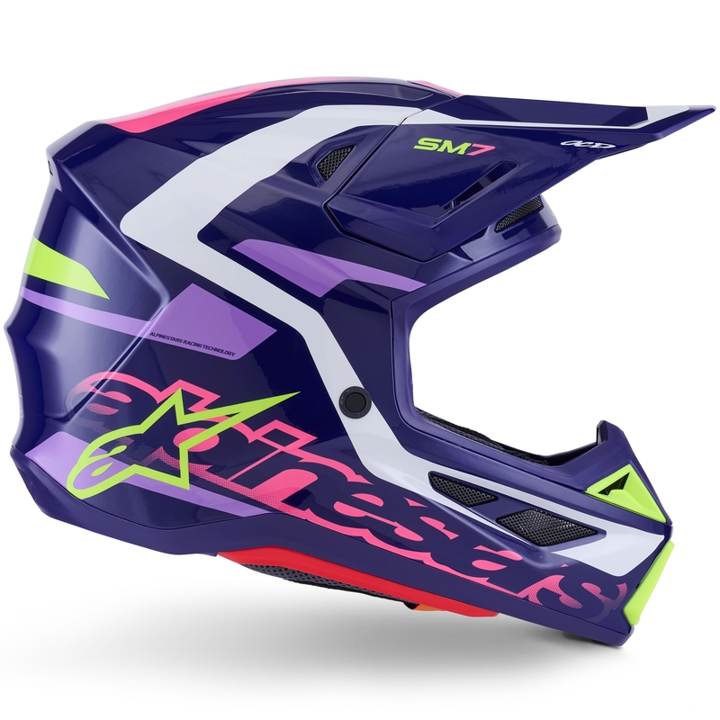 Alpinestars SM7 Deed motocrosshjelm lilla-pink-hvid-fluo gul