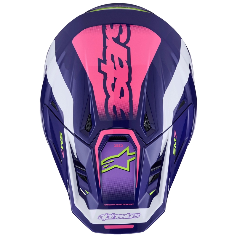Alpinestars SM7 Deed motocrosshjelm lilla-pink-hvid-fluo gul