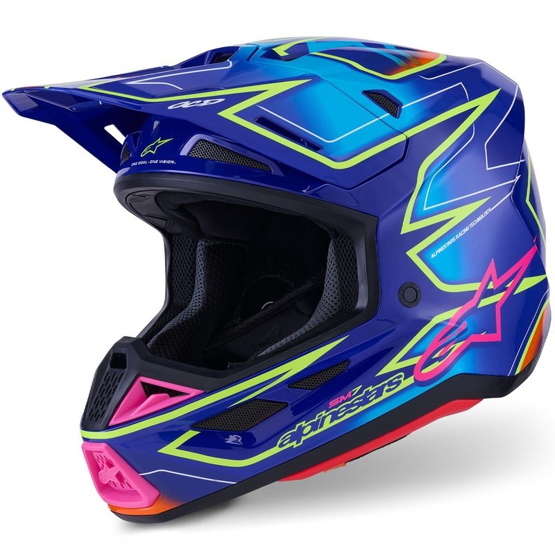 Alpinestars SM7 Cast motocrosshjelm blå-pink-fluo gul
