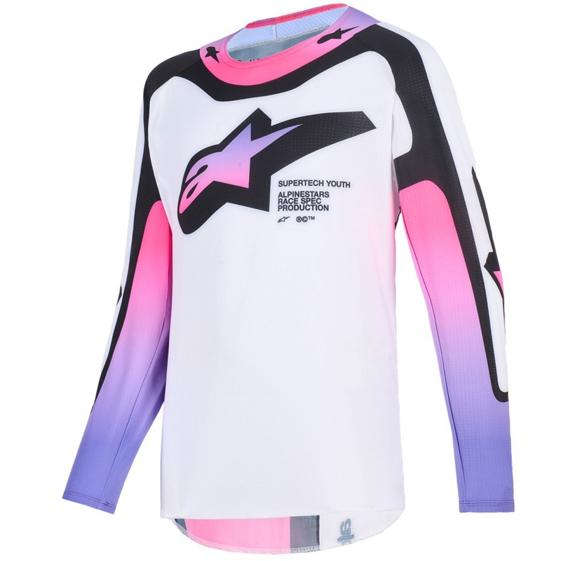 Motocrosstrøje Alpinestars Supertech Vista Børn, Hvid/Lilla/Sort