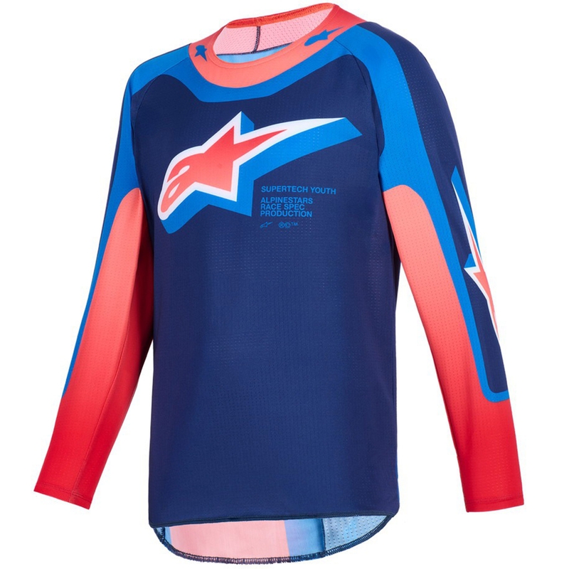 Alpinestars Supertech Vista Børn Motocrosstrøje Mørkeblå-Koral-Koboltblå