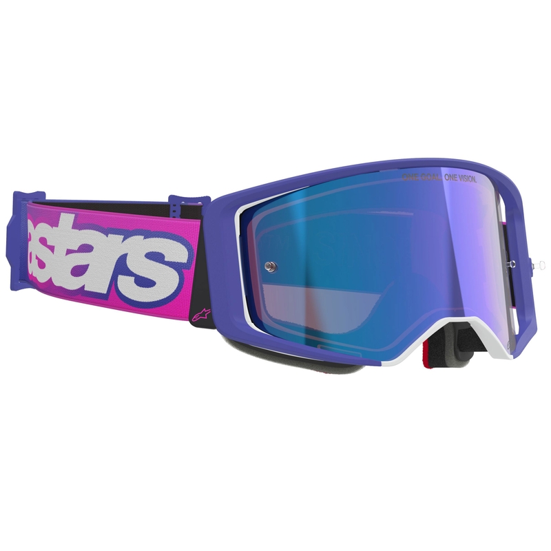 Alpinestars Supertech Vision Vista motocrossbriller lilla-fluo pink med spejlblank blå linse