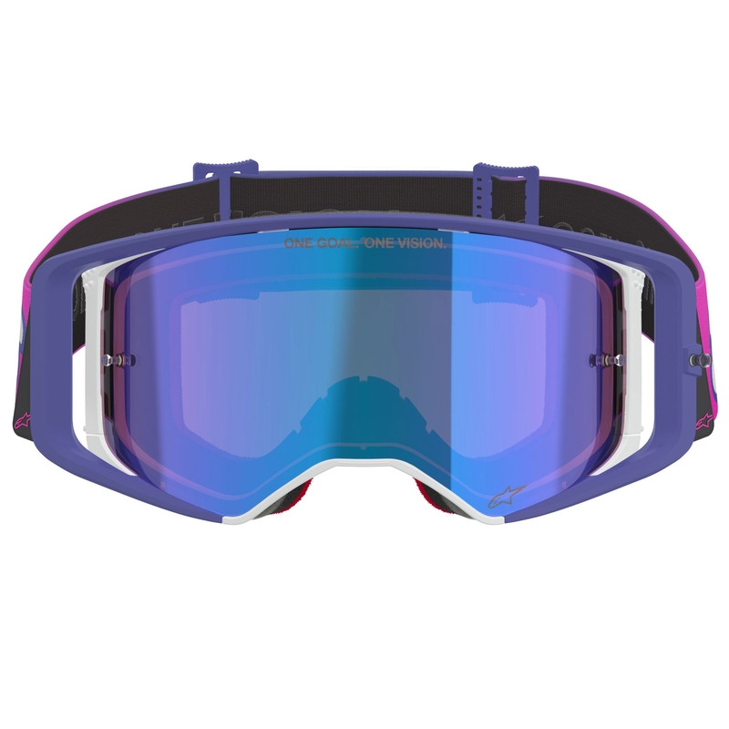 Alpinestars Supertech Vision Vista motocrossbriller lilla-fluo pink med spejlblank blå linse