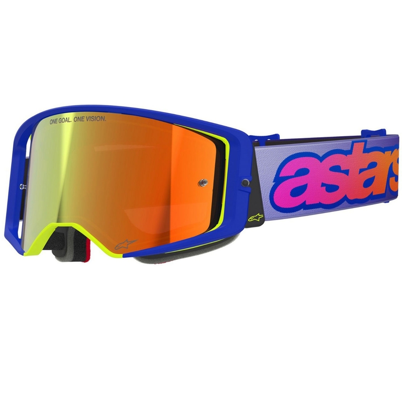Alpinestars Supertech Vision Vista blå-gul-lilla motocrossbriller med spejlvendt rød linse
