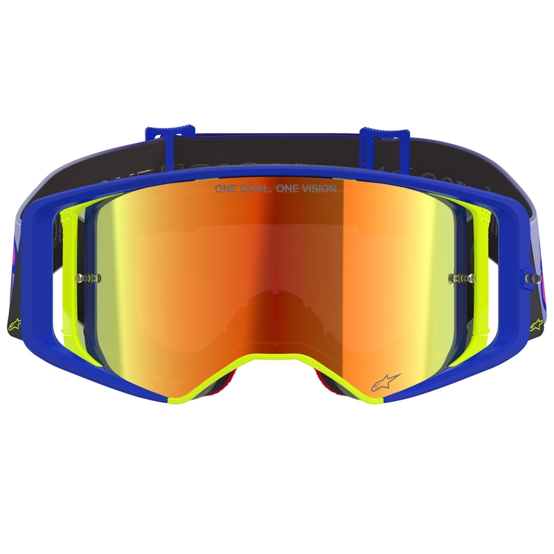 Alpinestars Supertech Vision Vista blå-gul-lilla motocrossbriller med spejlvendt rød linse