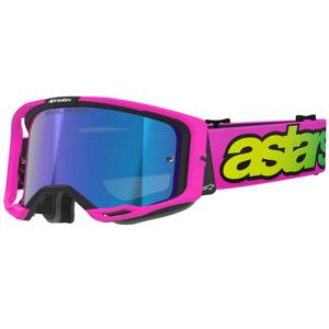 Alpinestars Vision 8 Vista fluo pink-fluo gulgrønne motocrossbriller med spejlblank blå linse