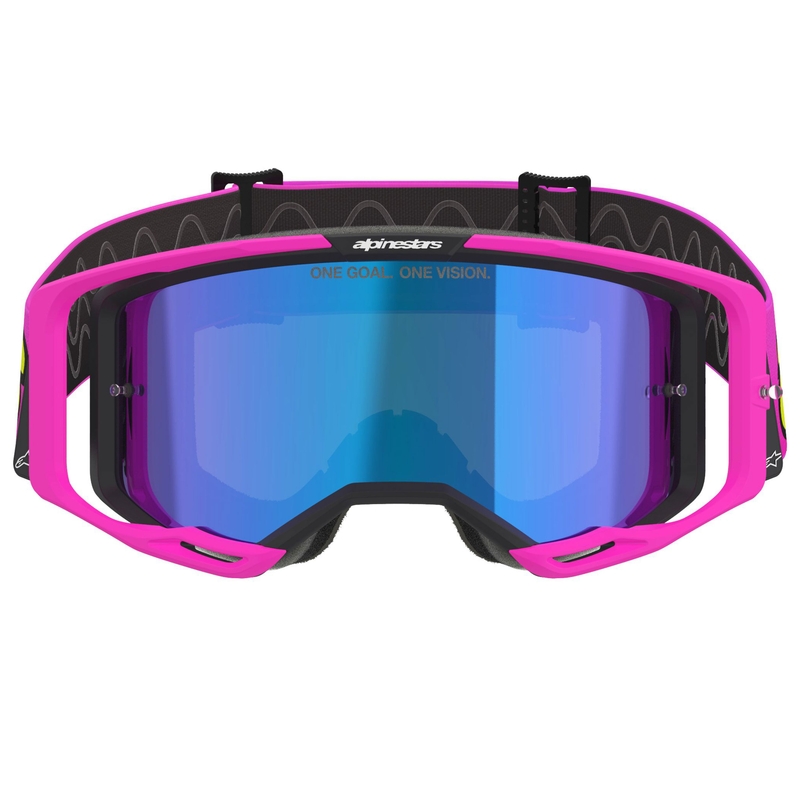 Alpinestars Vision 8 Vista fluo pink-fluo gulgrønne motocrossbriller med spejlblank blå linse