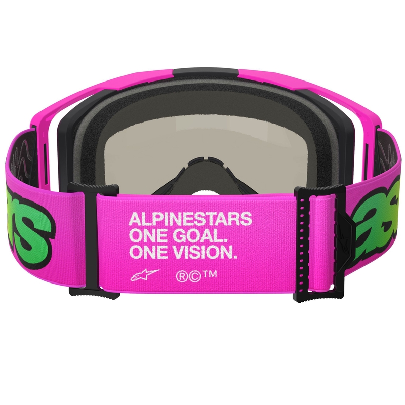 Alpinestars Vision 8 Vista fluo pink-fluo gulgrønne motocrossbriller med spejlblank blå linse