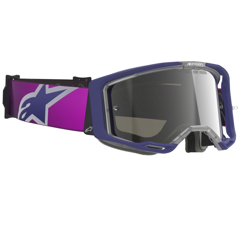 Alpinestars Vision 8 Corp motocrossbriller lilla-klare med spejlblank sølvfarvet linse