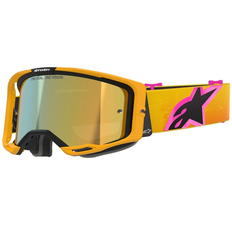Alpinestars Vision 8 Corp orange-gul-pink motocrossbriller med spejlblank guldlinse