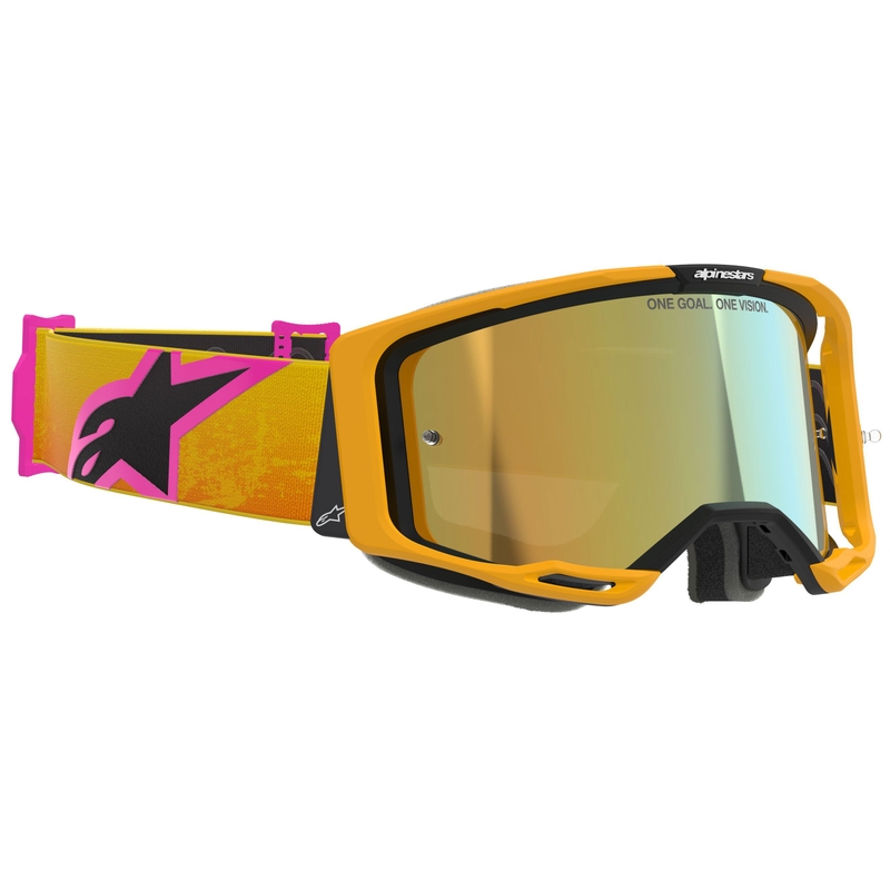 Alpinestars Vision 8 Corp orange-gul-pink motocrossbriller med spejlblank guldlinse