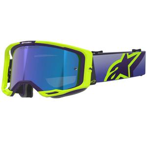 Alpinestars Vision 8 Corp fluo gul-lilla motocrossbriller med spejlblank blå linse