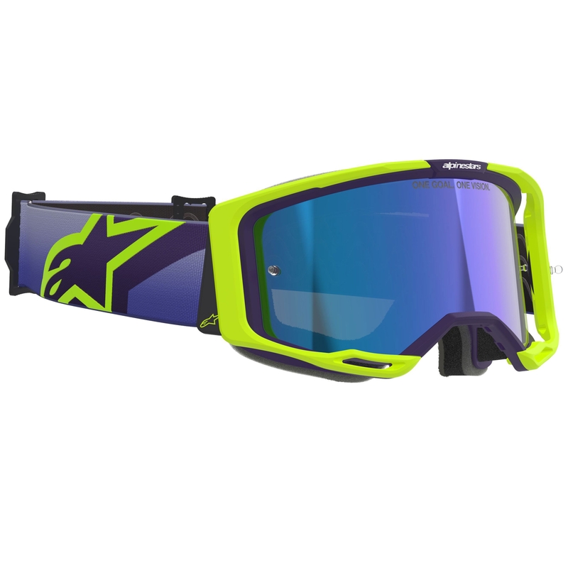 Alpinestars Vision 8 Corp fluo gul-lilla motocrossbriller med spejlblank blå linse