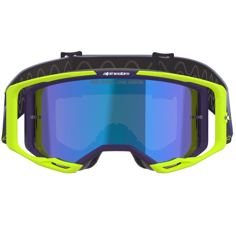 Alpinestars Vision 8 Corp fluo gul-lilla motocrossbriller med spejlblank blå linse