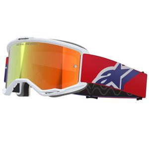 Alpinestars Vision 5 Corp motocrossbriller hvid-blå-rød med spejlvendt rød linse