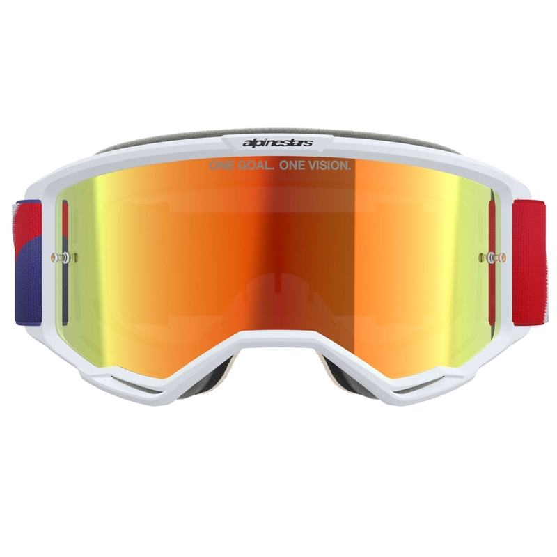 Alpinestars Vision 5 Corp motocrossbriller hvid-blå-rød med spejlvendt rød linse