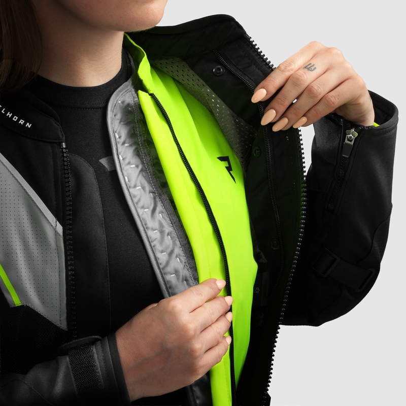 Dame motorcykeljakke Rebelhorn Hiflow V sort-grå-fluo gul