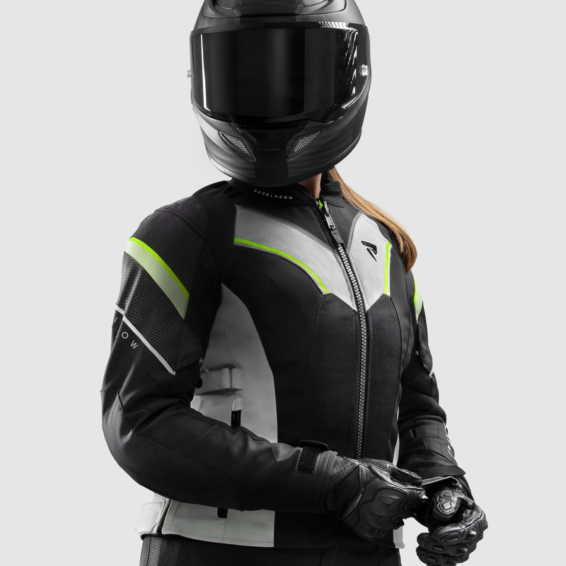 Dame motorcykeljakke Rebelhorn Hiflow V sort-grå-fluo gul